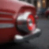 A close-up view of vintage street rod tail lights showcasing intricate designs.