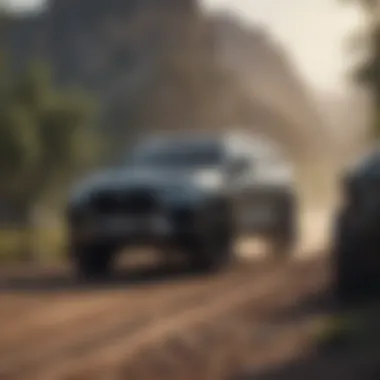 Powerful SUV in Action A powerful SUV towing a trailer through rugged terrain
