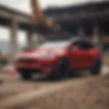 Tesla Work Truck Operating on a Construction Site Tesla Work Truck in action on a construction site