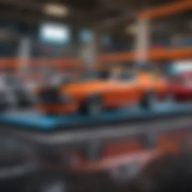 A passionate collector organizing Hot Wheels in a vibrant display