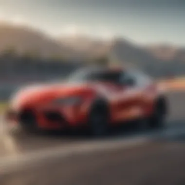 A modern Toyota Supra on a racetrack, highlighting its performance capabilities.