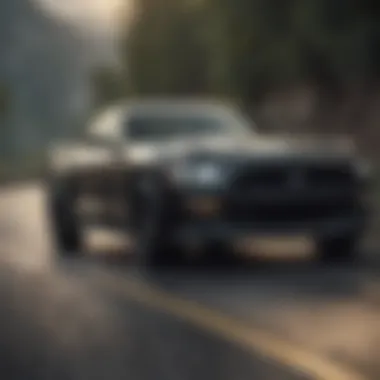 Dynamic shot of a black Ford Mustang in motion on a winding road.