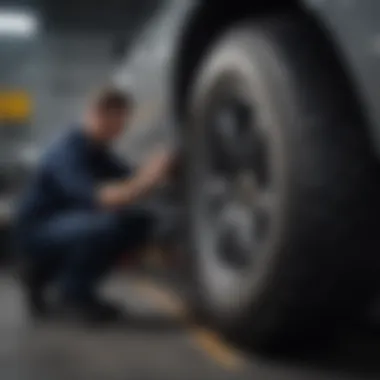 Evaluating Tire Specifications A mechanic examining tire specifications for weight capacity