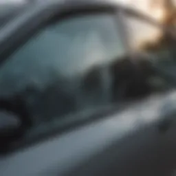 Close-up of anti-theft car window film applied on a vehicle window