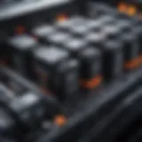 Detailed view of a car battery showcasing its internal components.