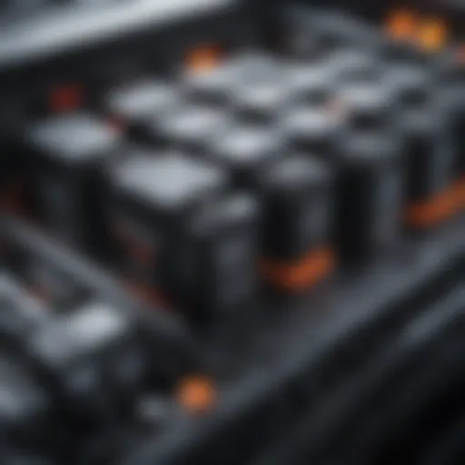 Detailed view of a car battery showcasing its internal components.