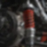 Detailed view of a coilover system installed on a 1991 Mustang