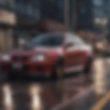High-Performance JDM Vehicle with Safety Features A high-performance JDM vehicle in motion, emphasizing safety features.