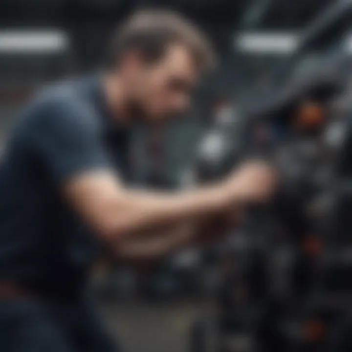 A mechanic working on a vehicle, focusing on the installation of original components.