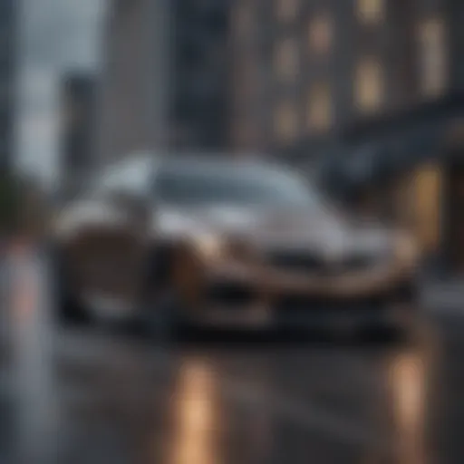 Cadillac CTS-V parked against a city skyline