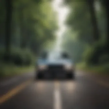 Vehicle in Harmony with Nature A serene landscape with a vehicle parked on a road, emphasizing environmental harmony.