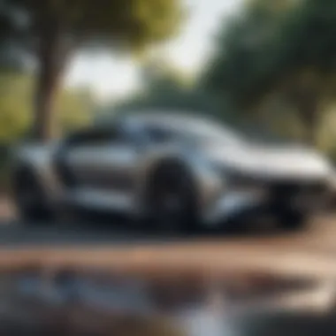 A stunning luxury car parked in a serene setting, showcasing its intricate design and craftsmanship.