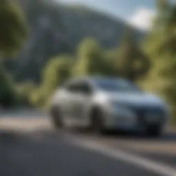 Nissan Leaf driving on a scenic road