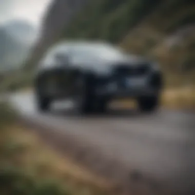 Jaguar F-Pace in Motion Elegant Jaguar F-Pace driving through a scenic landscape