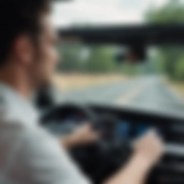 Driver interacting with the Toyota Highlander's Head-Up Display while on the road.