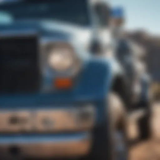 A rugged used truck parked under a clear blue sky