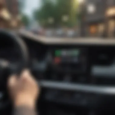 Driver interacting with Apple CarPlay via touchscreen