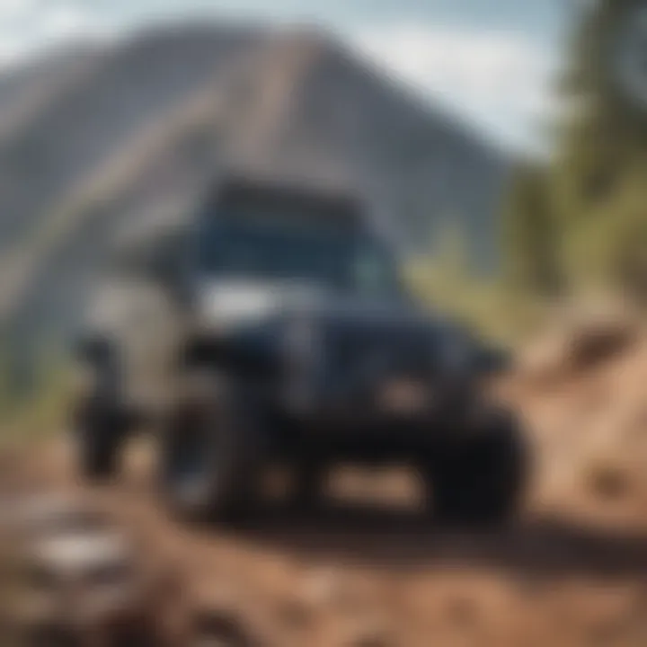 Jeep JK navigating rugged terrain with a Warn winch in action