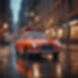 The iconic Wiener Mobile parked in a vibrant urban setting.