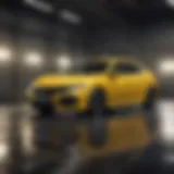 Front view of the yellow Honda Civic hatchback showcasing its sleek design