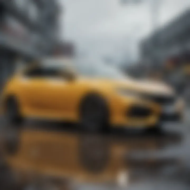 User reviews and feedback of the yellow Honda Civic hatchback displayed on a digital platform